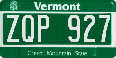 VT license plate ZQP927