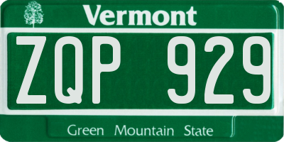 VT license plate ZQP929