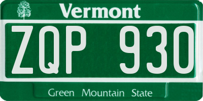 VT license plate ZQP930