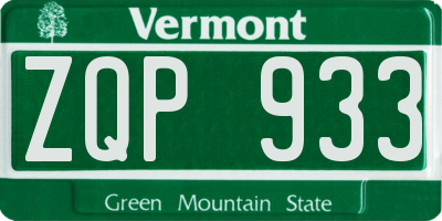 VT license plate ZQP933