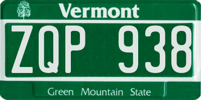 VT license plate ZQP938