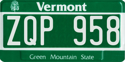 VT license plate ZQP958