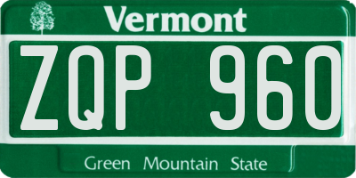 VT license plate ZQP960