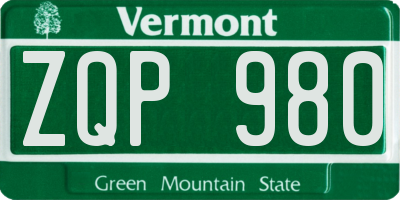 VT license plate ZQP980