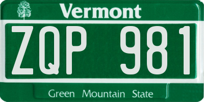 VT license plate ZQP981