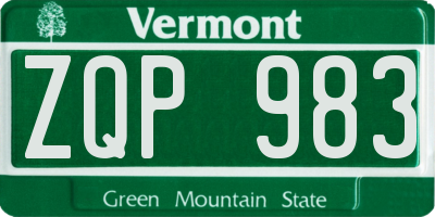 VT license plate ZQP983
