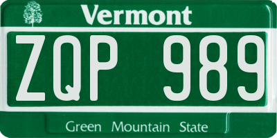 VT license plate ZQP989