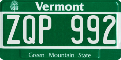 VT license plate ZQP992