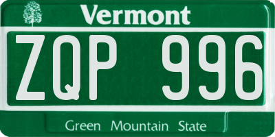 VT license plate ZQP996