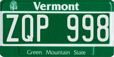 VT license plate ZQP998