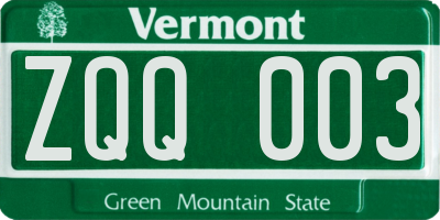VT license plate ZQQ003