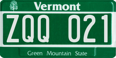 VT license plate ZQQ021