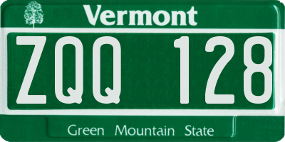 VT license plate ZQQ128