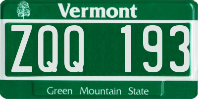 VT license plate ZQQ193