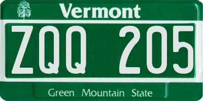 VT license plate ZQQ205