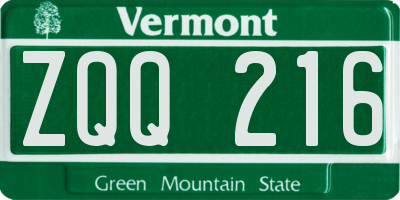 VT license plate ZQQ216