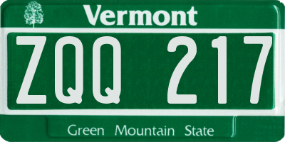 VT license plate ZQQ217