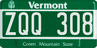VT license plate ZQQ308