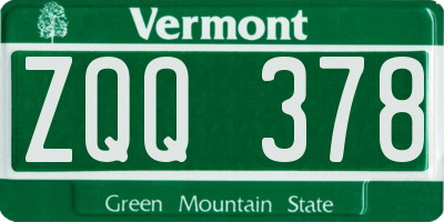 VT license plate ZQQ378