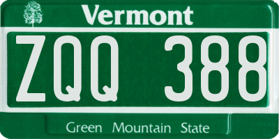 VT license plate ZQQ388