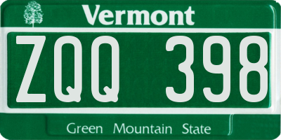VT license plate ZQQ398