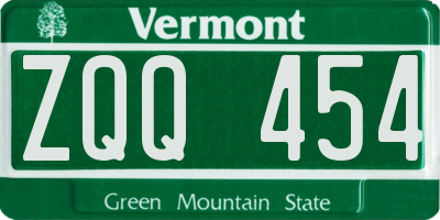 VT license plate ZQQ454