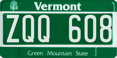 VT license plate ZQQ608