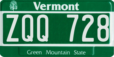 VT license plate ZQQ728