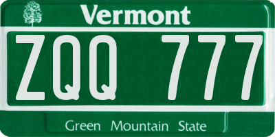 VT license plate ZQQ777