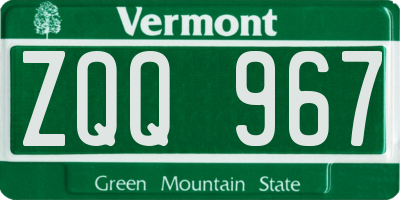 VT license plate ZQQ967