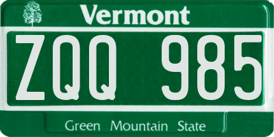 VT license plate ZQQ985