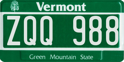 VT license plate ZQQ988