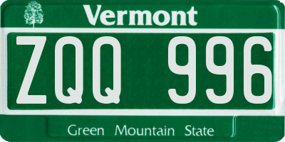 VT license plate ZQQ996