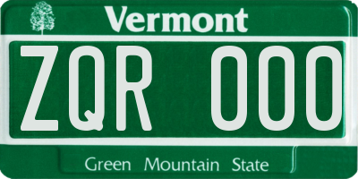 VT license plate ZQR000