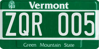 VT license plate ZQR005