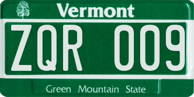 VT license plate ZQR009