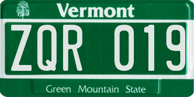 VT license plate ZQR019