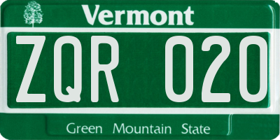 VT license plate ZQR020
