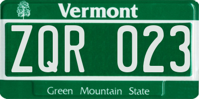 VT license plate ZQR023