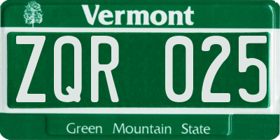VT license plate ZQR025