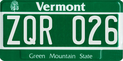 VT license plate ZQR026
