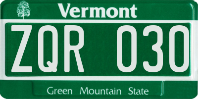 VT license plate ZQR030