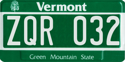 VT license plate ZQR032