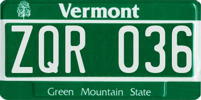 VT license plate ZQR036