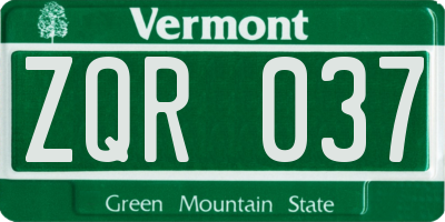 VT license plate ZQR037