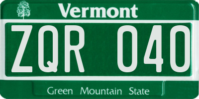 VT license plate ZQR040