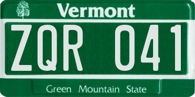 VT license plate ZQR041
