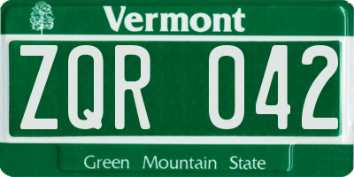 VT license plate ZQR042