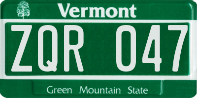 VT license plate ZQR047