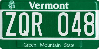 VT license plate ZQR048